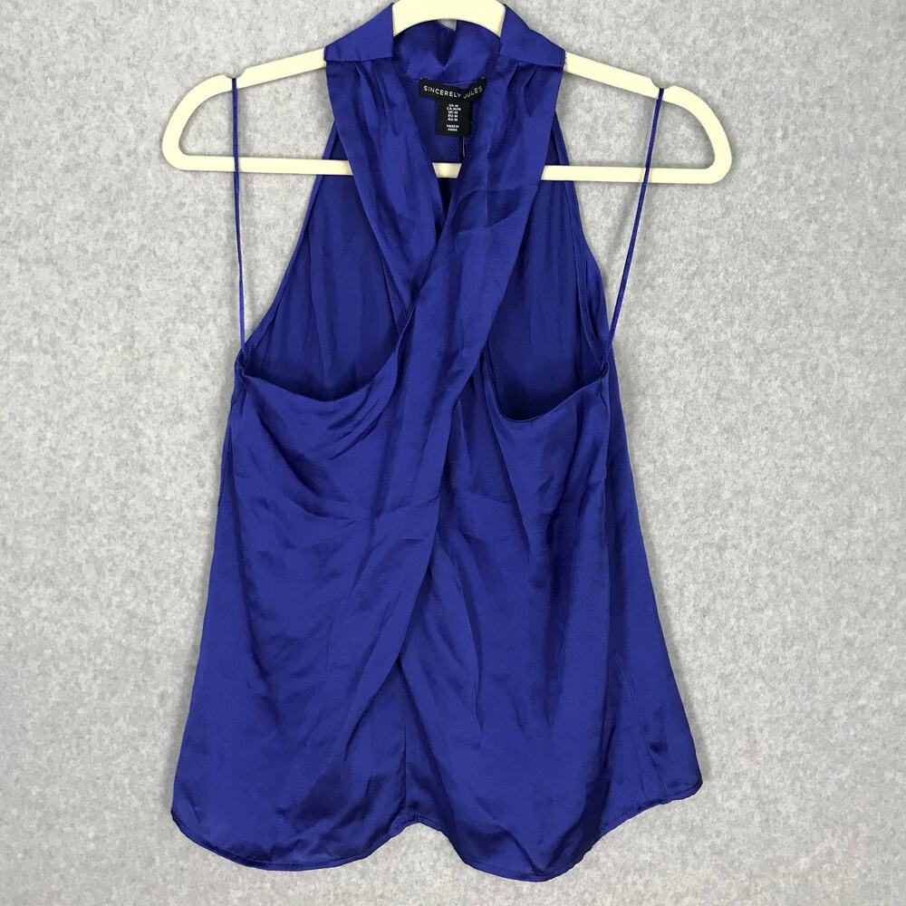 Sincerely Jules Top Womens Medium Blue Blouse Satin Halter Party Career‎ Silky